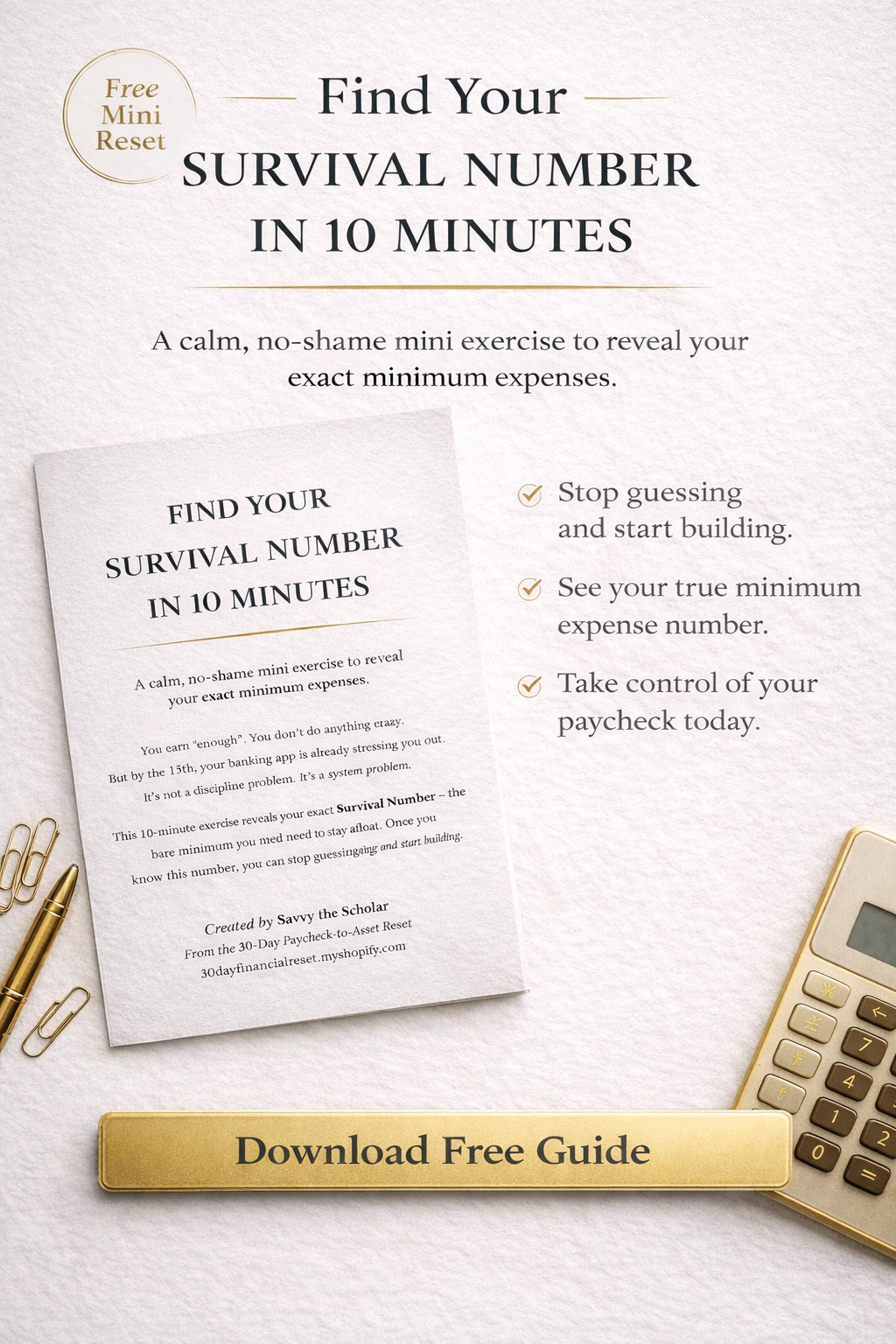Survival Number Calculator – Free Mini Money Reset (Digital Download)